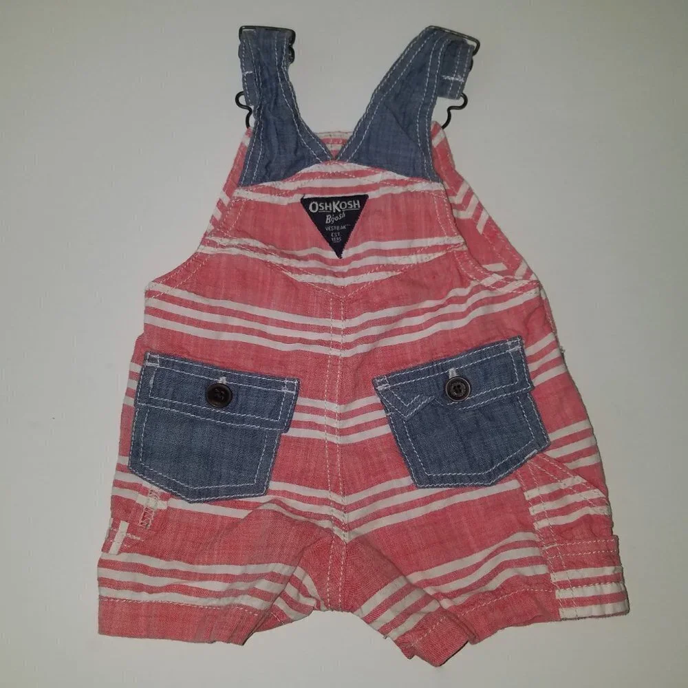 OshKosh B'Gosh Baby Shortalls 6 Months Boy Girl Red White Blue Shorts Overalls